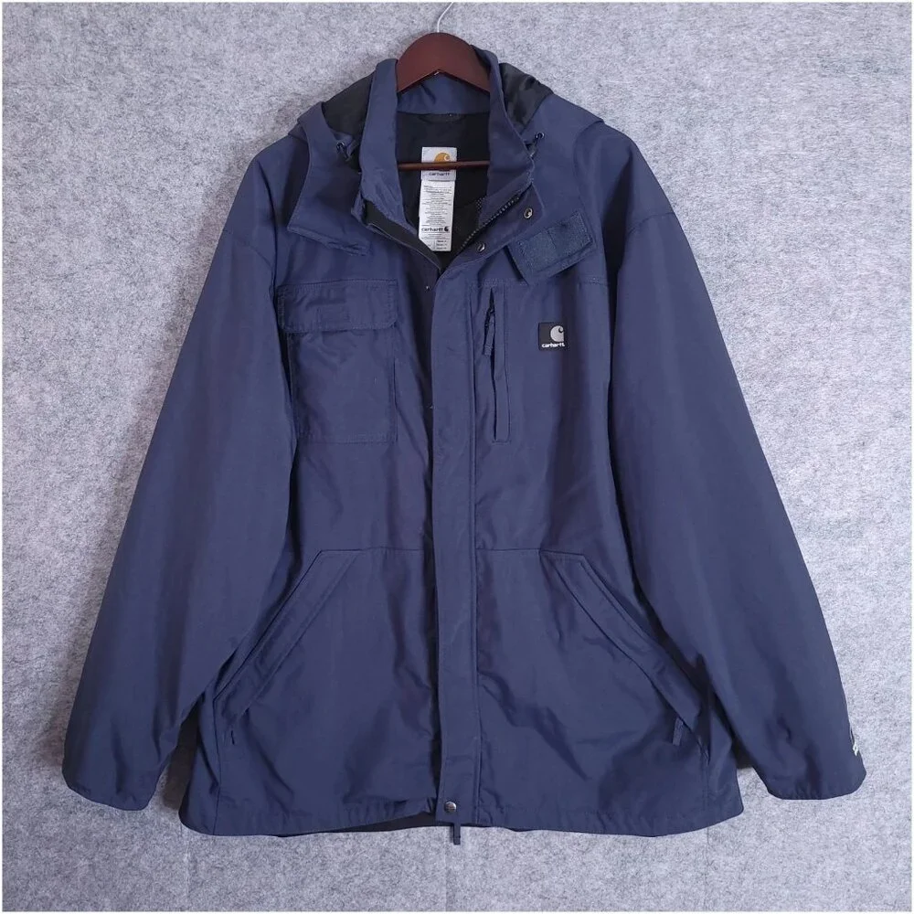 CARHARTT XL Blue Shoreline Waterproof Jacket C72 BLS Full Zip Hooded Mesh Lined - Picture 1 of 14